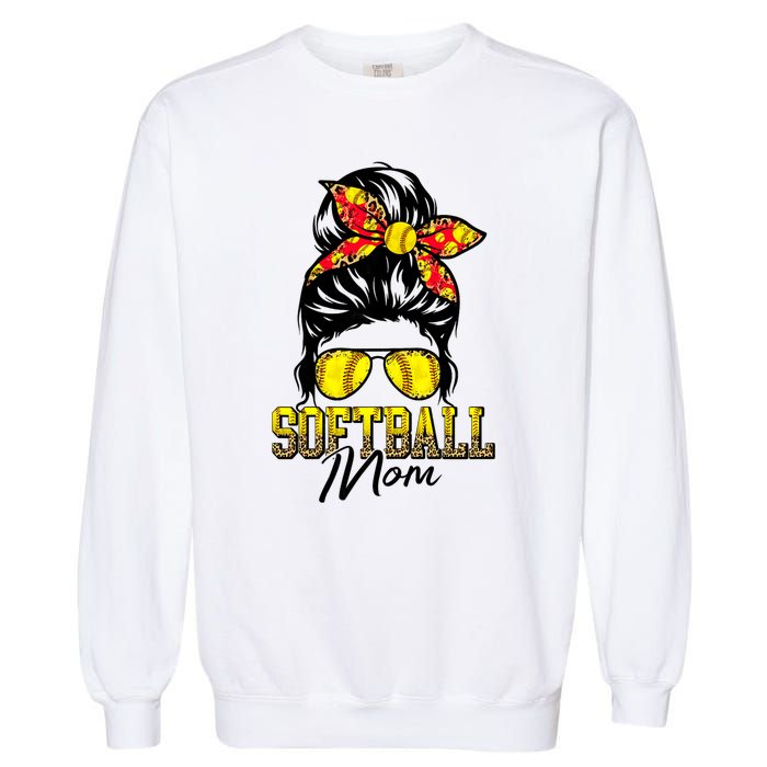 Softball Mom Messy Bun Mama Softball Game Day Mothers Day Garment-Dyed Sweatshirt