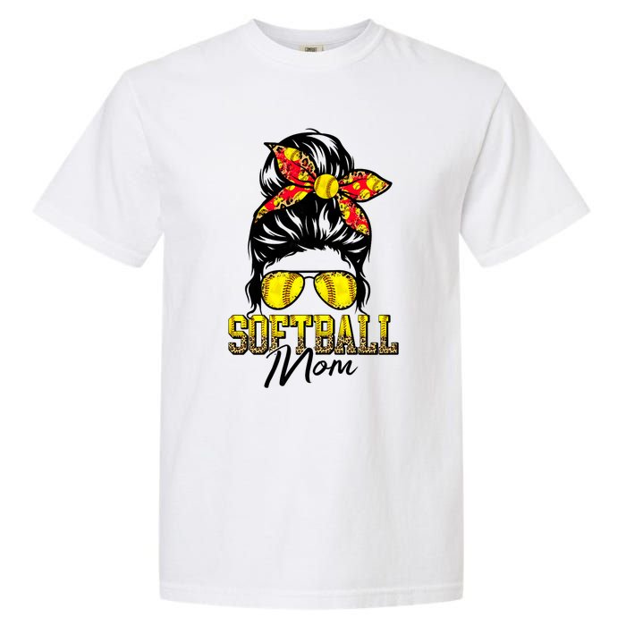 Softball Mom Messy Bun Mama Softball Game Day Mothers Day Garment-Dyed Heavyweight T-Shirt