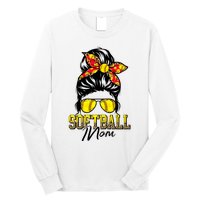 Softball Mom Messy Bun Mama Softball Game Day Mothers Day Long Sleeve Shirt