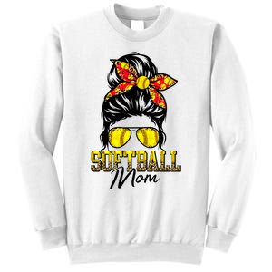 Softball Mom Messy Bun Mama Softball Game Day Mothers Day Sweatshirt