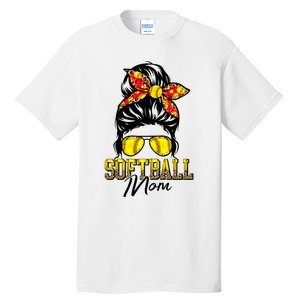 Softball Mom Messy Bun Mama Softball Game Day Mothers Day Tall T-Shirt