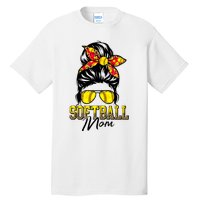 Softball Mom Messy Bun Mama Softball Game Day Mothers Day Tall T-Shirt