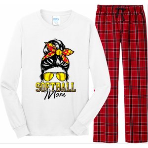 Softball Mom Messy Bun Mama Softball Game Day Mothers Day Long Sleeve Pajama Set