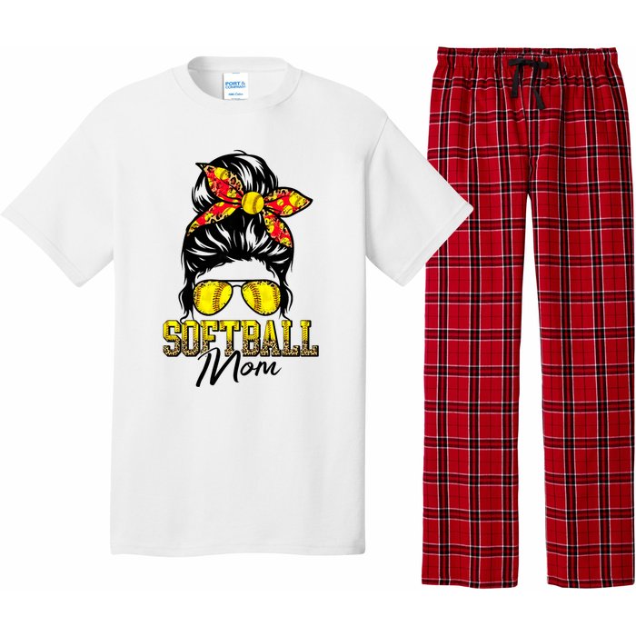 Softball Mom Messy Bun Mama Softball Game Day Mothers Day Pajama Set