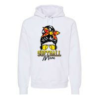 Softball Mom Messy Bun Mama Softball Game Day Mothers Day Premium Hoodie