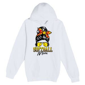 Softball Mom Messy Bun Mama Softball Game Day Mothers Day Premium Pullover Hoodie