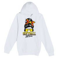 Softball Mom Messy Bun Mama Softball Game Day Mothers Day Premium Pullover Hoodie