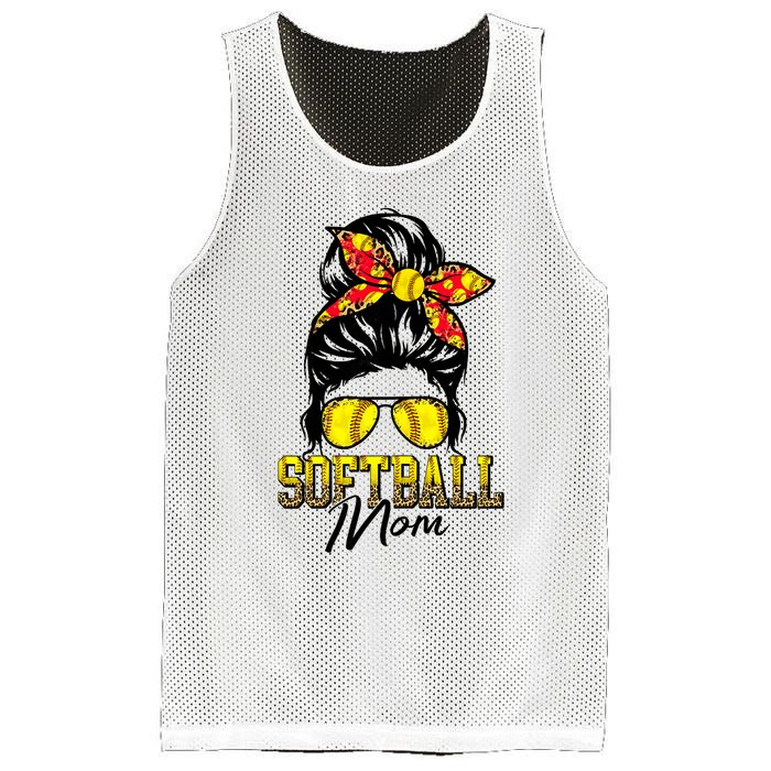 Softball Mom Messy Bun Mama Softball Game Day Mothers Day Mesh Reversible Basketball Jersey Tank