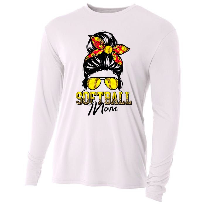 Softball Mom Messy Bun Mama Softball Game Day Mothers Day Cooling Performance Long Sleeve Crew