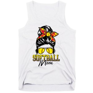 Softball Mom Messy Bun Mama Softball Game Day Mothers Day Tank Top