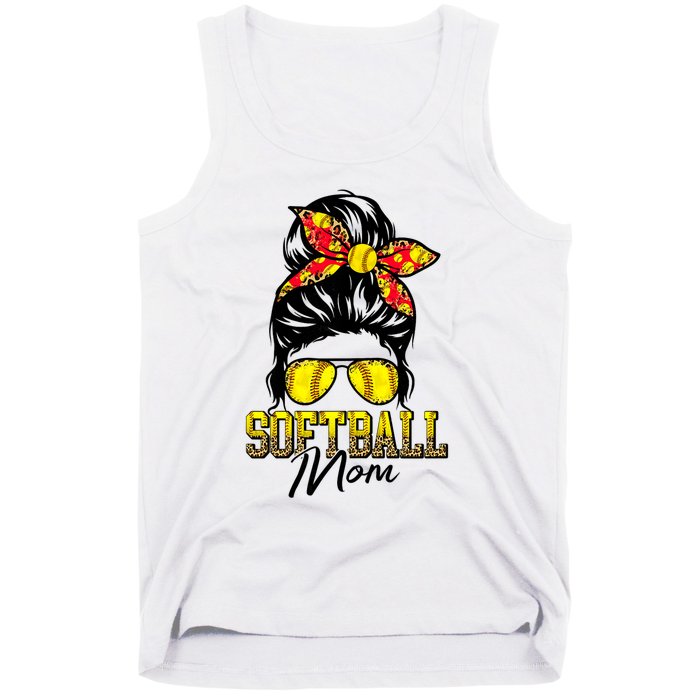 Softball Mom Messy Bun Mama Softball Game Day Mothers Day Tank Top