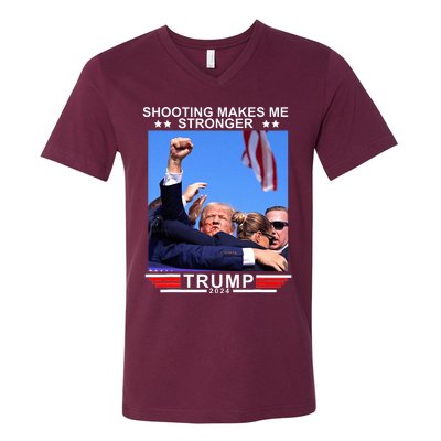 Shooting Makes Me Stronger Trump 2024 V-Neck T-Shirt