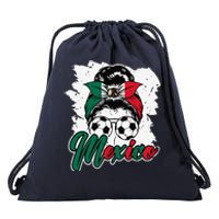 Soccer Mexico Messy Bun Mexican Flag Football Girl Drawstring Bag