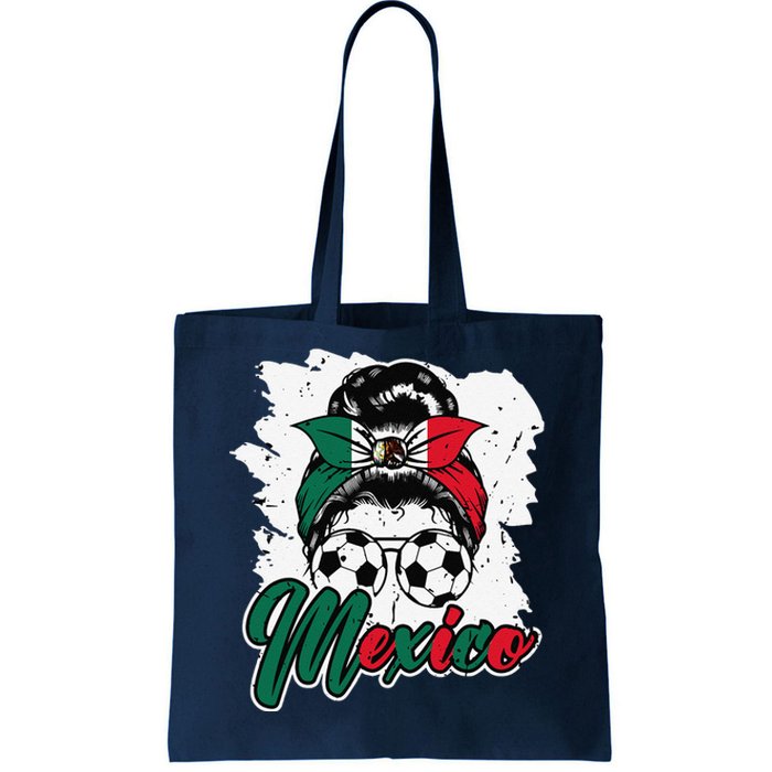 Soccer Mexico Messy Bun Mexican Flag Football Girl Tote Bag