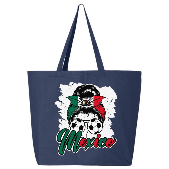 Soccer Mexico Messy Bun Mexican Flag Football Girl 25L Jumbo Tote