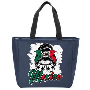 Soccer Mexico Messy Bun Mexican Flag Football Girl Zip Tote Bag