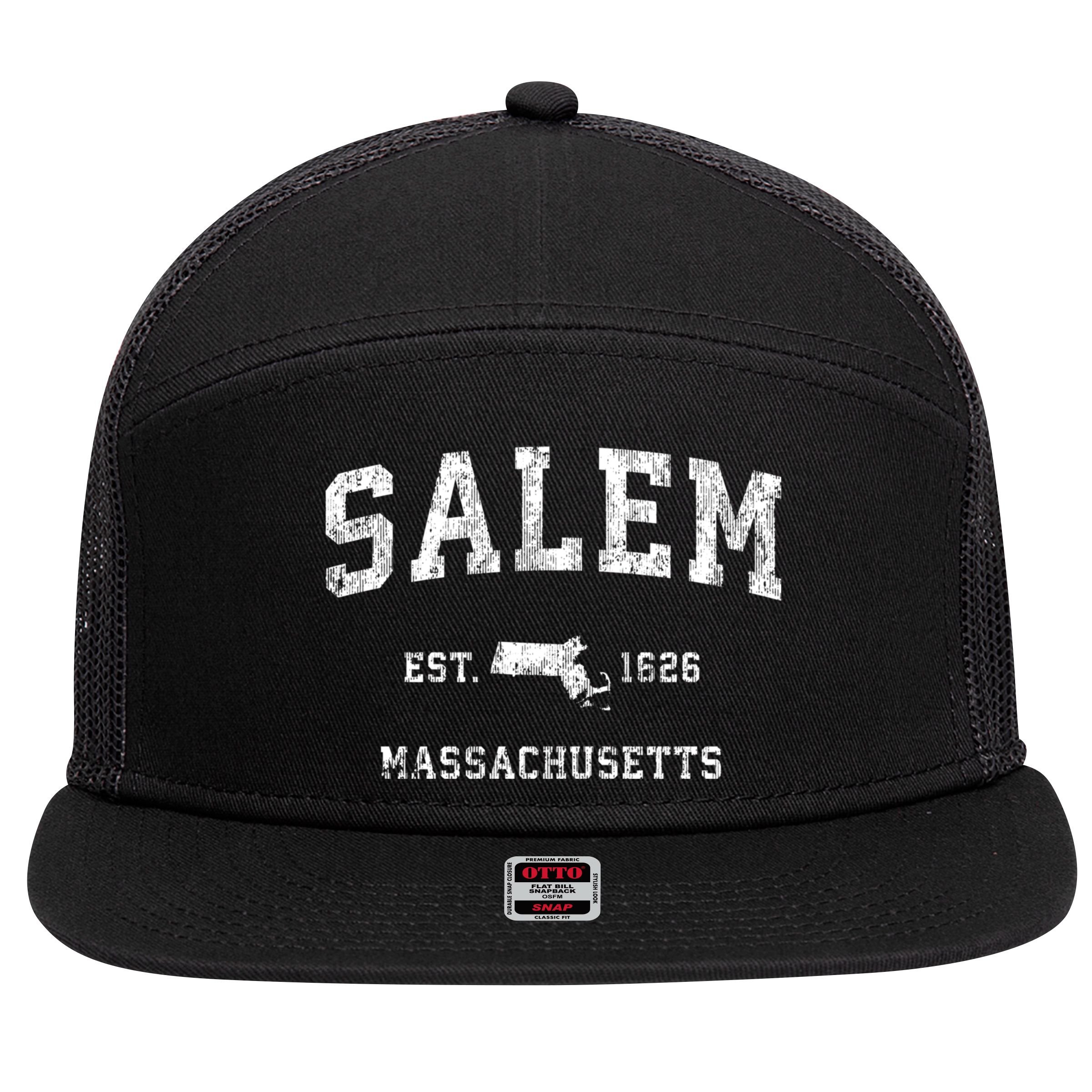 Salem Massachusetts Ma Vintage Athletic Sports 7 Panel Mesh Trucker Snapback Hat