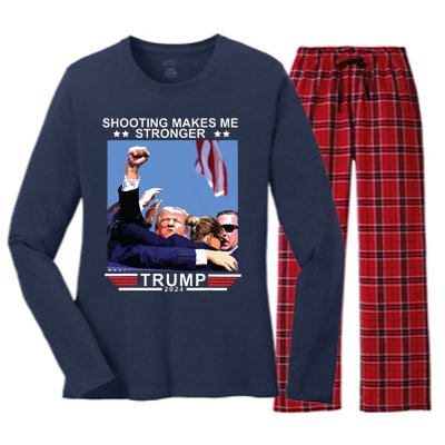 Shooting Makes Me Stronger Trump 2024 Women's Long Sleeve Flannel Pajama Set 