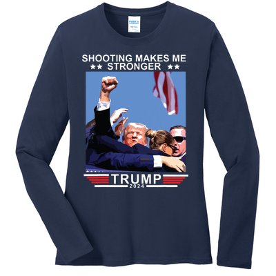 Shooting Makes Me Stronger Trump 2024 Ladies Long Sleeve Shirt