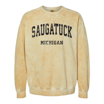 Saugatuck Michigan Mi Vintage Athletic Sports Design Colorblast Crewneck Sweatshirt