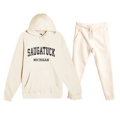 Saugatuck Michigan Mi Vintage Athletic Sports Design Premium Hooded Sweatsuit Set