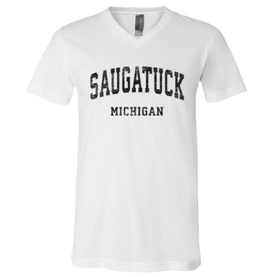 Saugatuck Michigan Mi Vintage Athletic Sports Design V-Neck T-Shirt