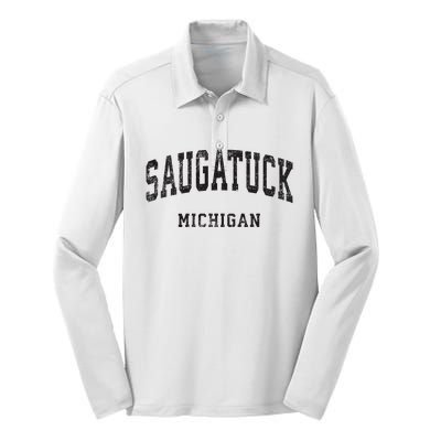 Saugatuck Michigan Mi Vintage Athletic Sports Design Silk Touch Performance Long Sleeve Polo