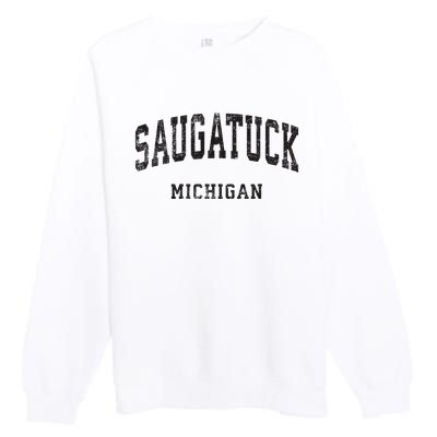 Saugatuck Michigan Mi Vintage Athletic Sports Design Premium Crewneck Sweatshirt