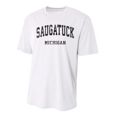 Saugatuck Michigan Mi Vintage Athletic Sports Design Performance Sprint T-Shirt