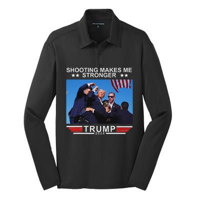 Shooting Makes Me Stronger Trump 2024 Election Design Silk Touch Performance Long Sleeve Polo