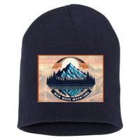 Stylish Move Mountains Mountain Climbing Graphic Design Premium Short Acrylic Beanie