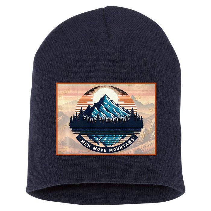 Stylish Move Mountains Mountain Climbing Graphic Design Premium Short Acrylic Beanie