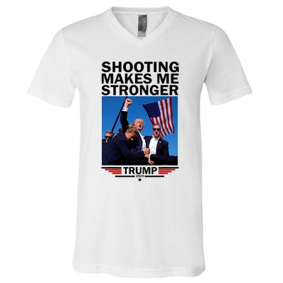 Shooting Makes Me Stronger Donald Trump 2024 V-Neck T-Shirt