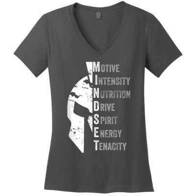 Spartan Mindset Motivational Inspirational Quote Graphic Women's V-Neck T-Shirt