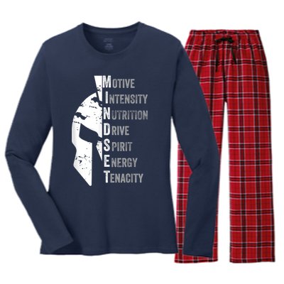 Spartan Mindset Motivational Inspirational Quote Graphic Women's Long Sleeve Flannel Pajama Set 