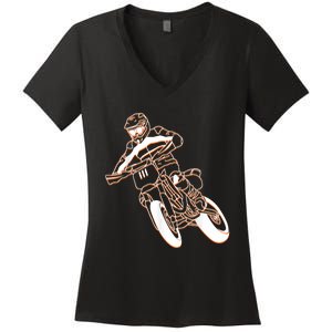 Supermoto Motorcycle Motocross Rider Racing Women's V-Neck T-Shirt