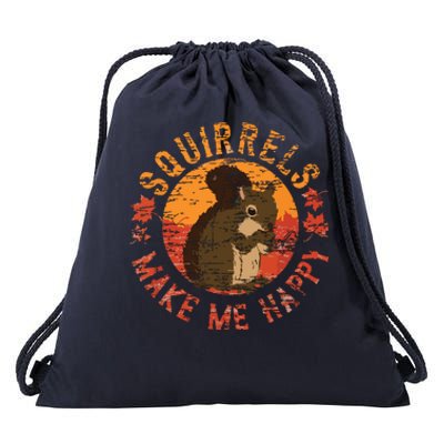 Squirrels Make Me Happy Vintage Squirrel Drawstring Bag