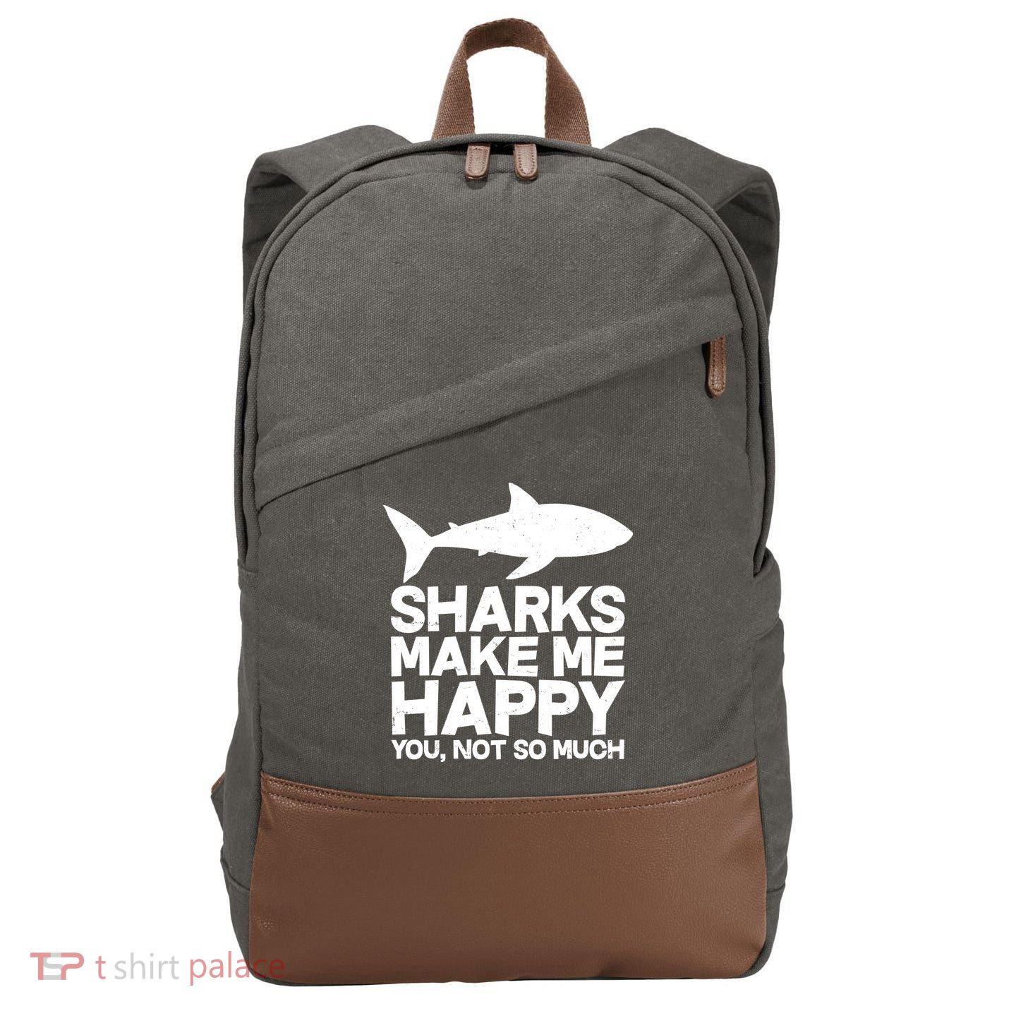 Sharks Make Me Happy You Not So Much Cotton Canvas Backpack