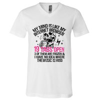 Skeleton My Mind Is Like My Internet Browser 19 Tabs Open V-Neck T-Shirt