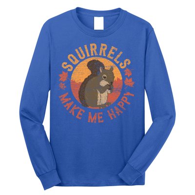 Squirrels Make Me Happy Vintage Squirrel Cute Gift Long Sleeve Shirt