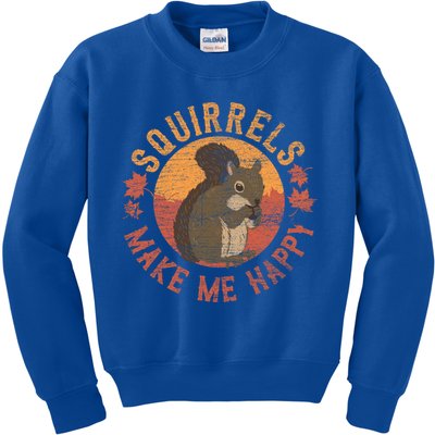 Squirrels Make Me Happy Vintage Squirrel Cute Gift Kids Sweatshirt