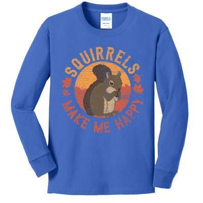 Squirrels Make Me Happy Vintage Squirrel Cute Gift Kids Long Sleeve Shirt