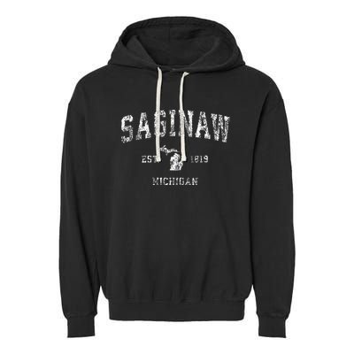 Saginaw Michigan Mi Vintage Athletic Sports Design Garment-Dyed Fleece Hoodie