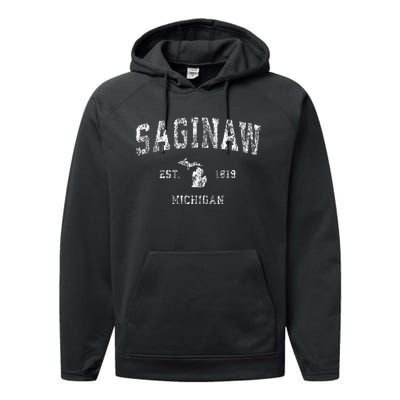 Saginaw Michigan Mi Vintage Athletic Sports Design Performance Fleece Hoodie