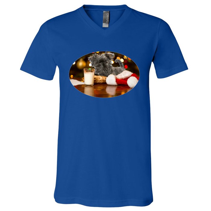 Santa Milk N Cookies Dog Affenpinscher Gift V-Neck T-Shirt