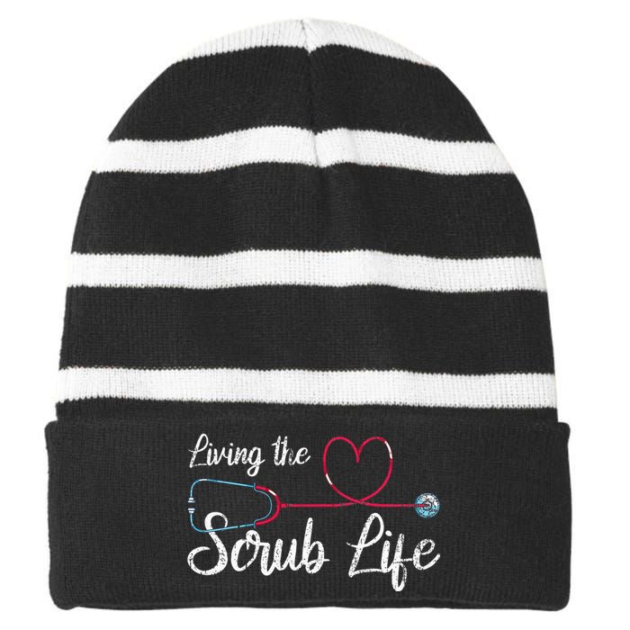 Stethoscope Medical Nursing Scrub Life Nursery Striped Beanie with Solid Band