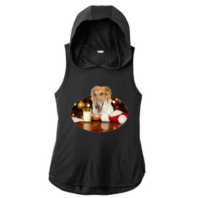 Santa Milk N Cookies Dog Borzoi Gift Ladies PosiCharge Tri-Blend Wicking Draft Hoodie Tank