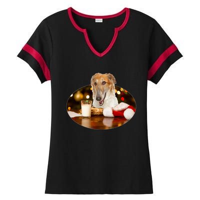 Santa Milk N Cookies Dog Borzoi Gift Ladies Halftime Notch Neck Tee