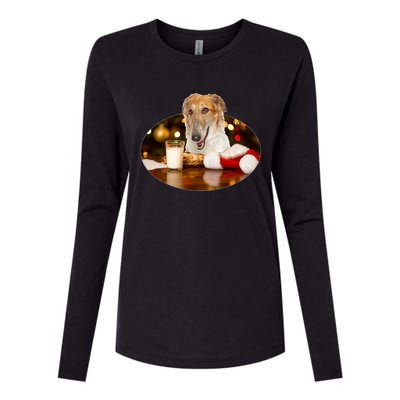 Santa Milk N Cookies Dog Borzoi Gift Womens Cotton Relaxed Long Sleeve T-Shirt