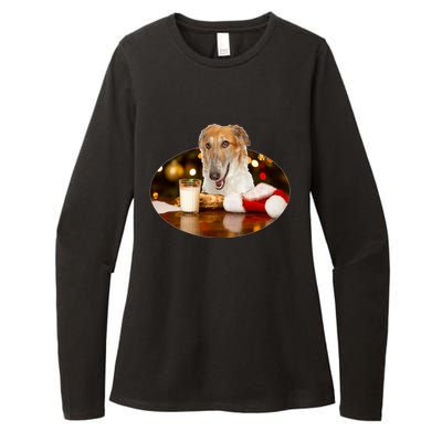 Santa Milk N Cookies Dog Borzoi Gift Womens CVC Long Sleeve Shirt